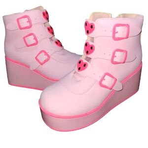 Lucky Step Chunky Pink Platform Ankle Boots Size 7